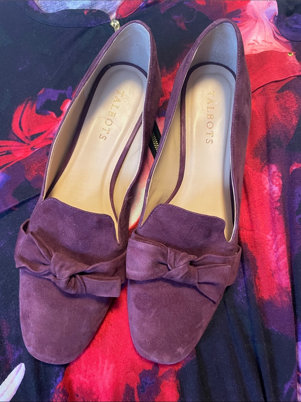 Talbots Plum Suede Knot-Front Loafers